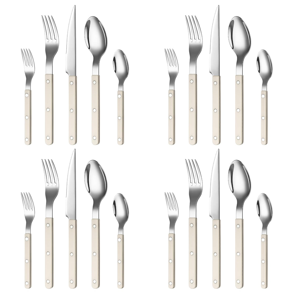 Khen Cream Cutlery Set of 20 –18/8 Stainless Steel Flatware