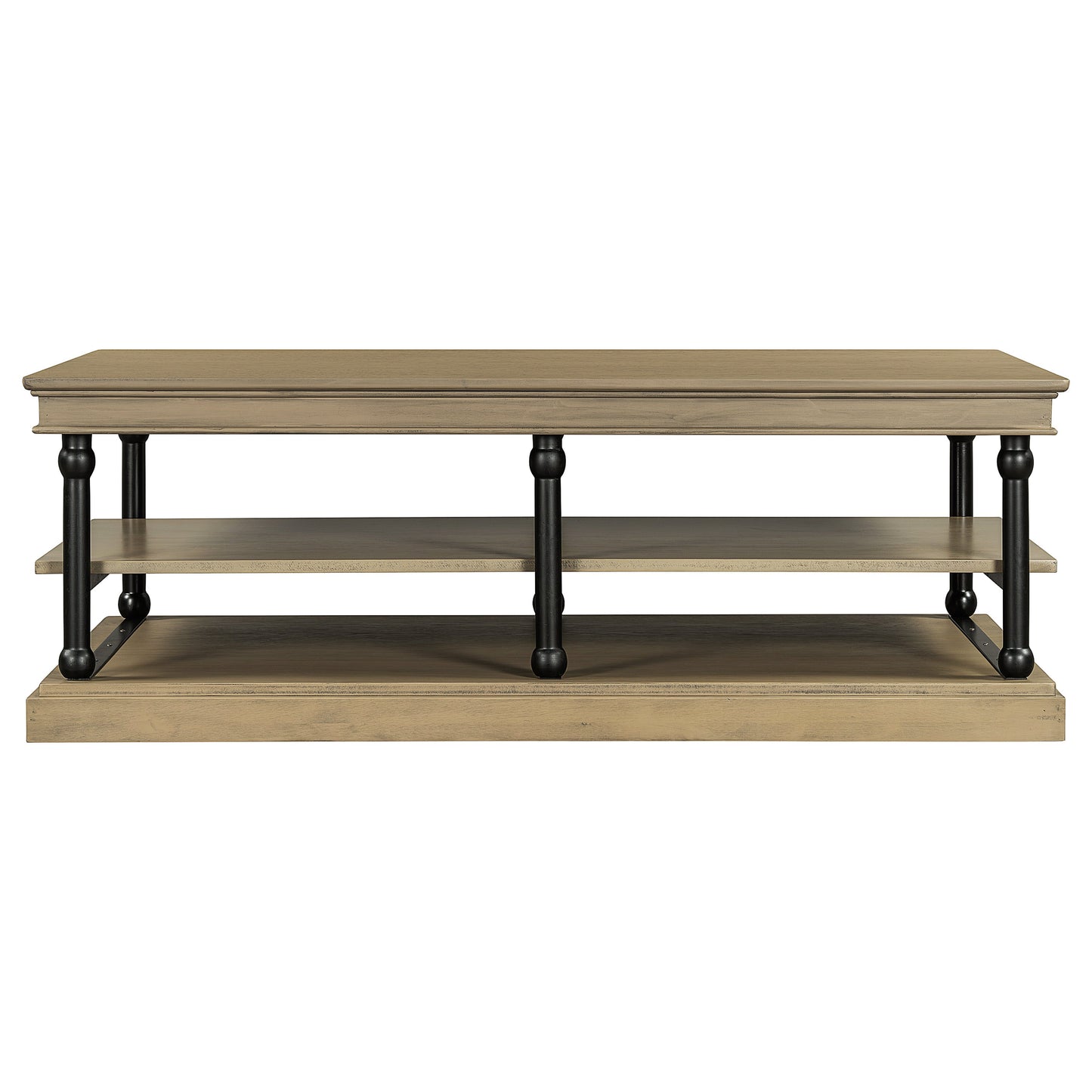 55.1' Wood Coffee Table with Black Legs and Open Storage Shelves