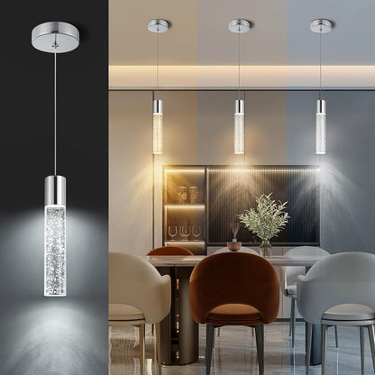 Crystal Pendant Light Fixtures | 3CCT Dimmable LED Mini Island Lights for Kitchen, 9.6" Chrome, 2700K-6000K, ETL