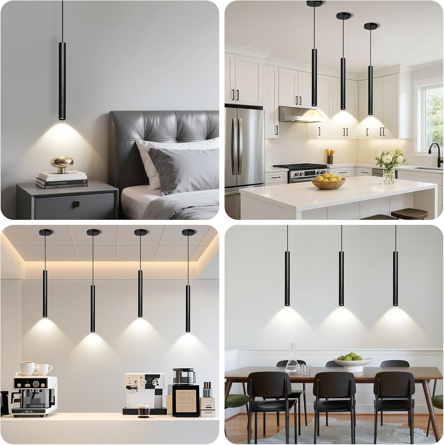 Modern Pendant Light Fixtures 3-Pack | Dimmable LED Kitchen Island Lighting, 2700K-6000K Adjustable, 15" Hanging Ceiling Lights