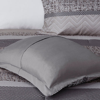 7 Piece Jacquard Comforter Set Grey/Taupe Queen