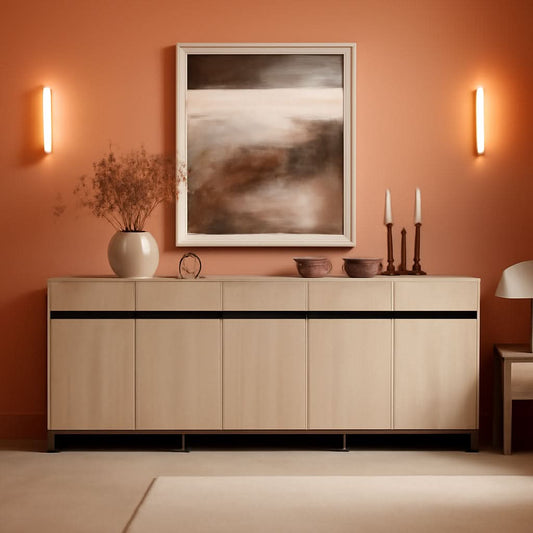 3 In 1 Multifunctional Sideboard Buffet Cabinet With Adjustable Shelves In Light Oak Finish For Living Room