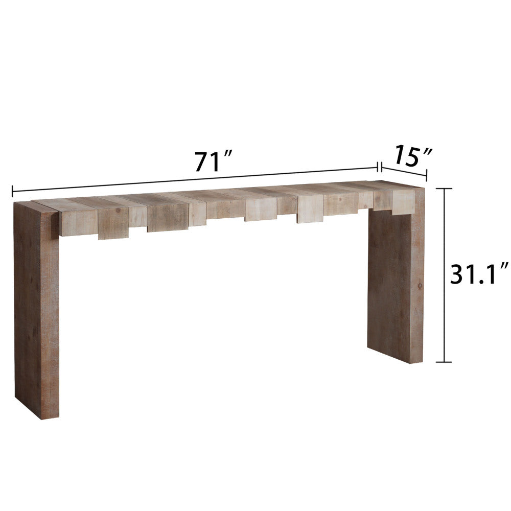 71" Rustic Console Table with Sculpted Block Apron | Narrow Entryway & Sofa Table for Hallway, Living Room & Foyer