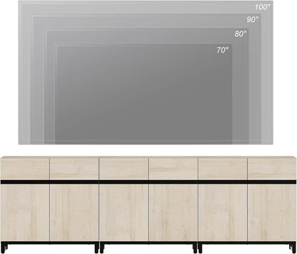 3 In 1 Multifunctional Sideboard Buffet Cabinet With Adjustable Shelves In Light Oak Finish For Living Room