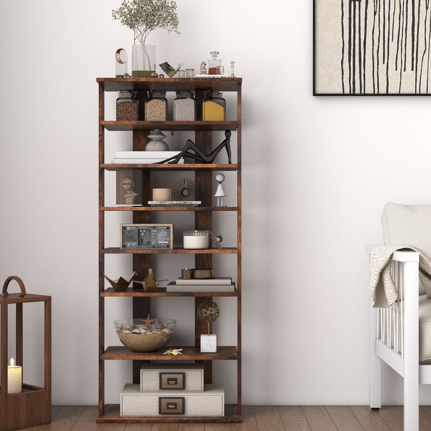 7-Tier Dual Shoe Rack Free Standing Shelves Storage Shelves Concise-Black