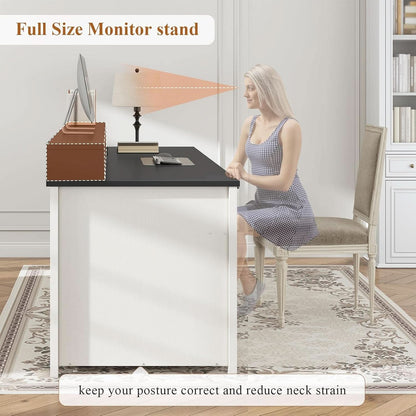 63 Inch Wide White Solid Wood Executive Desk With Drawer