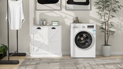 Two-Compartment Tilt-Out Laundry Sorter Cabinet-White
