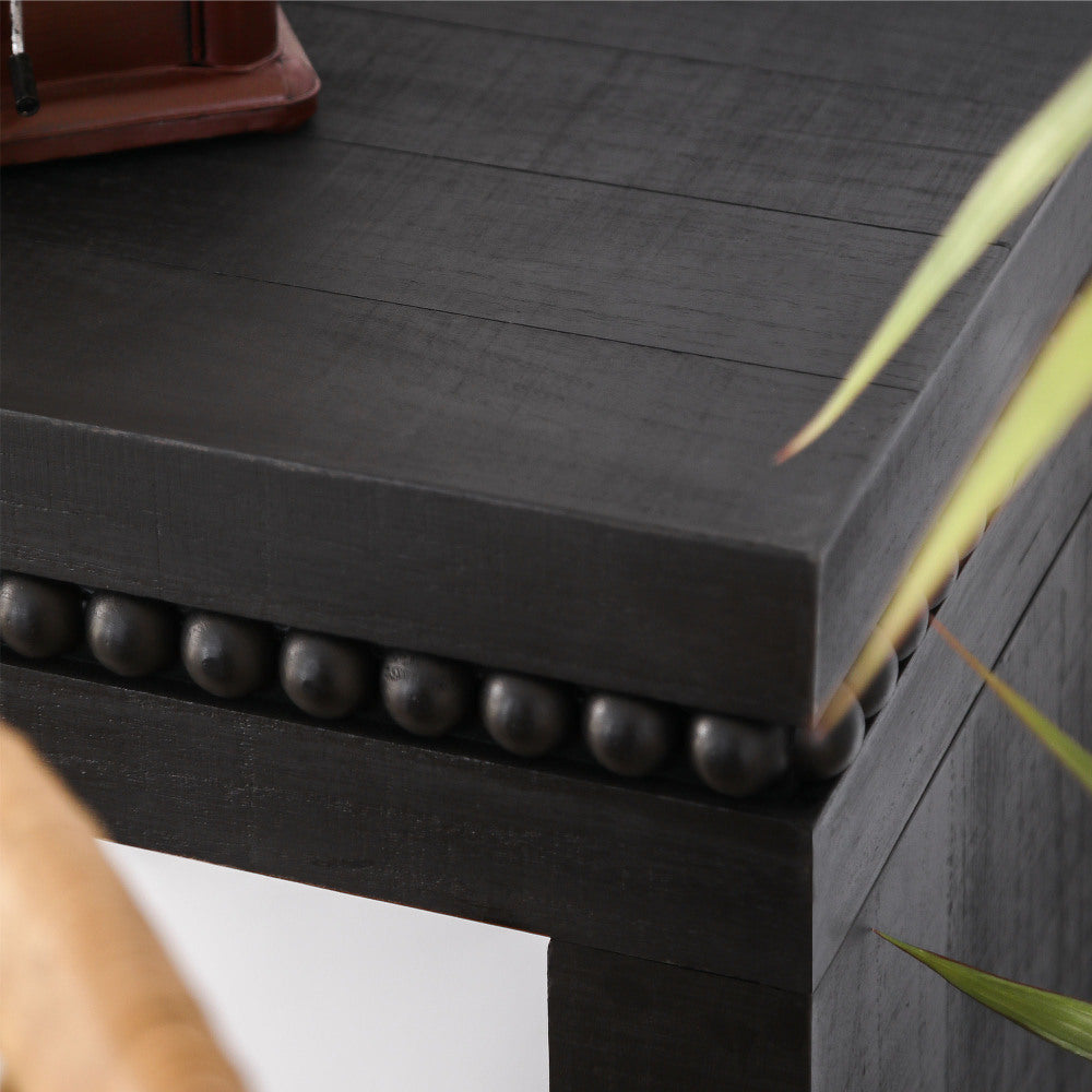 64" Black Console Table with Beaded Trim | Modern Entryway & Sofa Table Engineered Wood, Elegant Black Finish