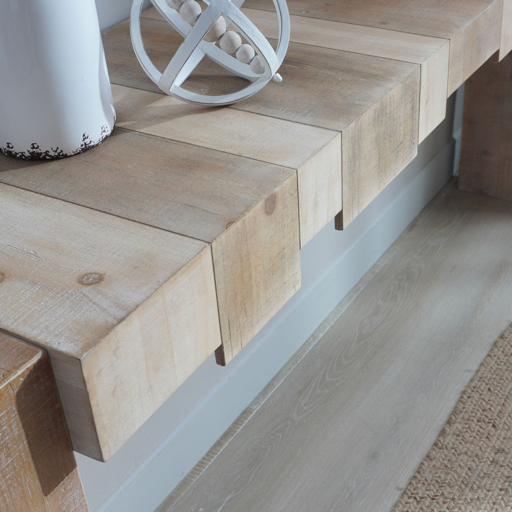 71" Rustic Console Table with Sculpted Block Apron | Narrow Entryway & Sofa Table for Hallway, Living Room & Foyer