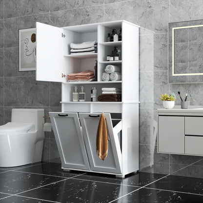 Laundry Cabinet with Doors and Shelf, Tilt-Out Laundry Hamper, Multiple Storage Space