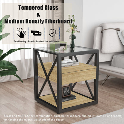 Set of 2 Modern End Tables with Drawer - Nightstands for Bedroom & Living Room