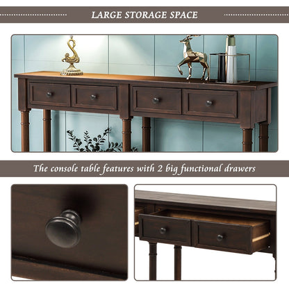 TREXM Console Table Sofa Table Easy Assembly with Two Storage Drawers and Bottom Shelf for Living Room Entryway (Espresso)
