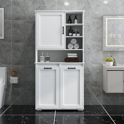 Laundry Cabinet with Doors and Shelf, Tilt-Out Laundry Hamper, Multiple Storage Space