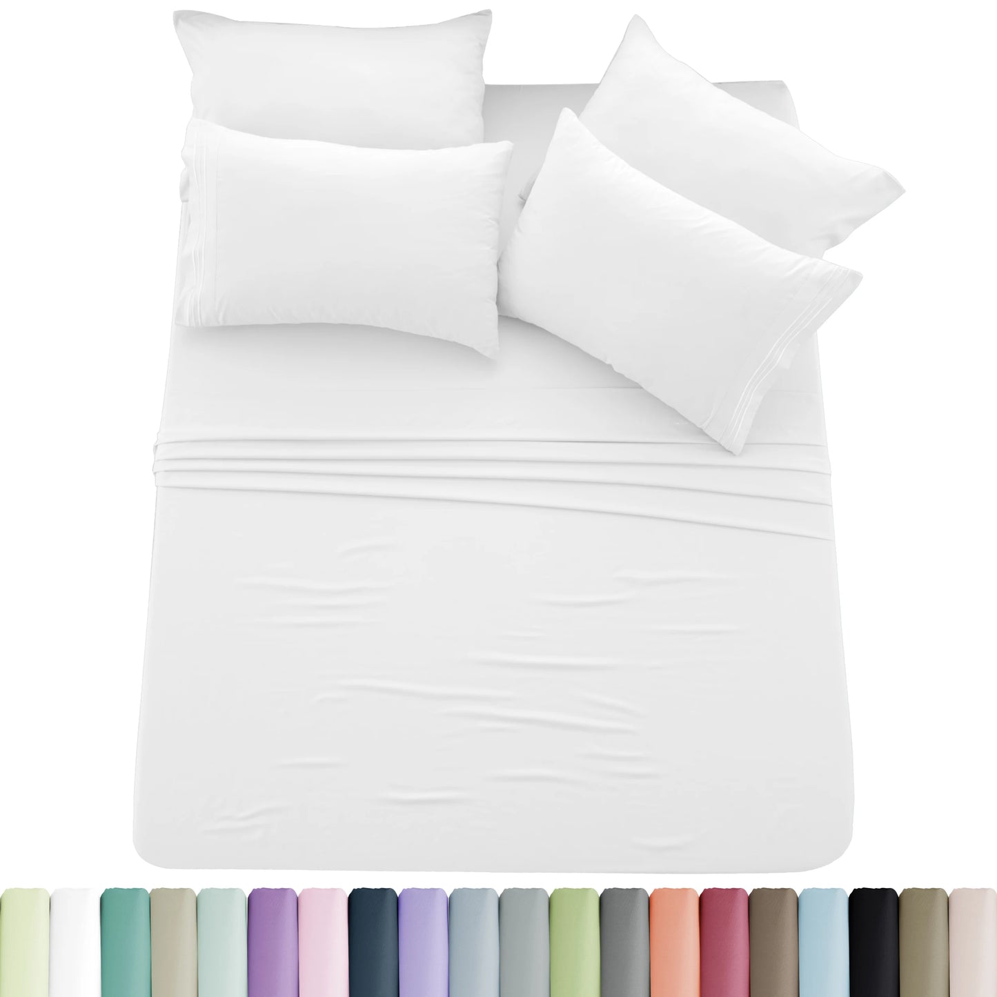 6pc Solid Sheet Set, Embroidered & Plain Pillowcases