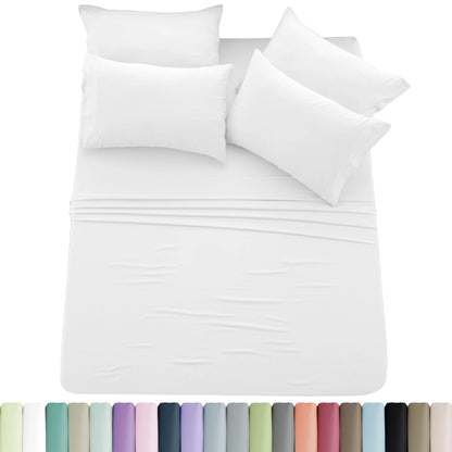 6pc Solid Sheet Set, Embroidered & Plain Pillowcases