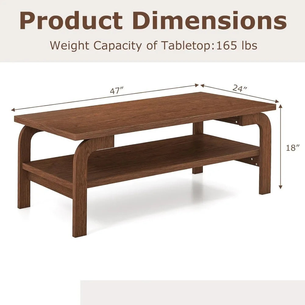 Mid Century Modern Coffee Table, 47" 2-Tier Center Table