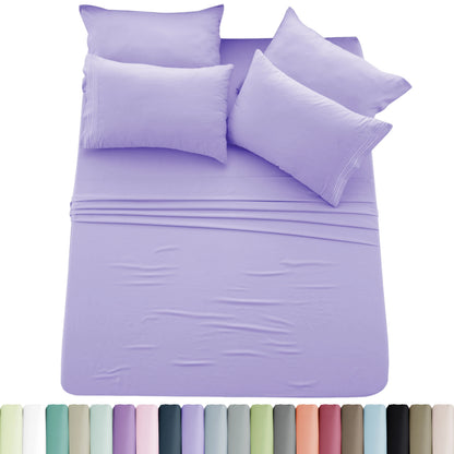 6pc Solid Sheet Set, Embroidered & Plain Pillowcases