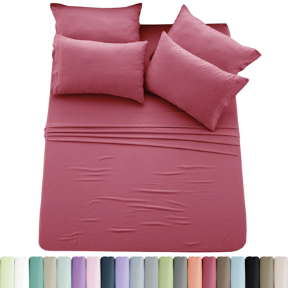 6pc Solid Sheet Set, Embroidered & Plain Pillowcases
