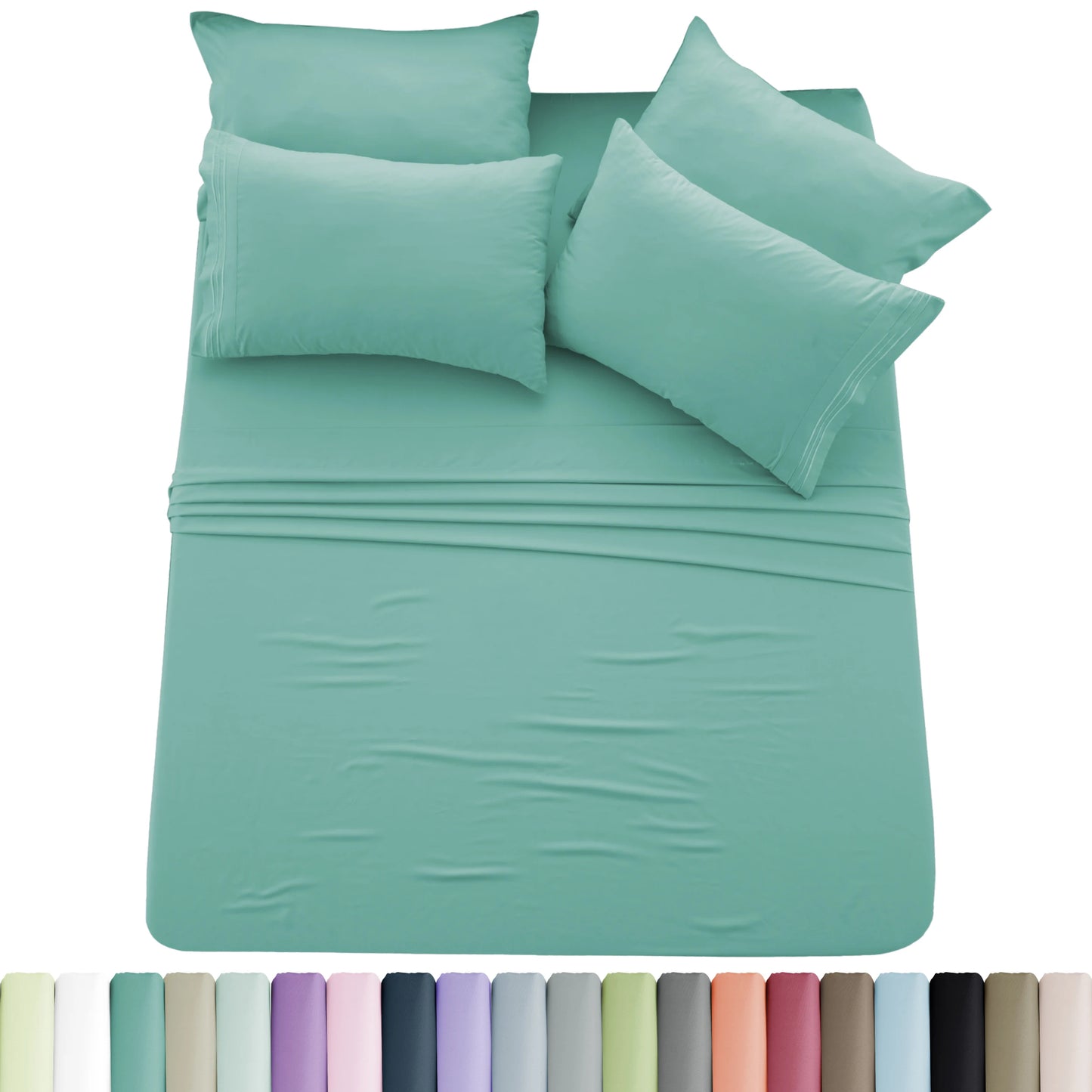 6pc Solid Sheet Set, Embroidered & Plain Pillowcases