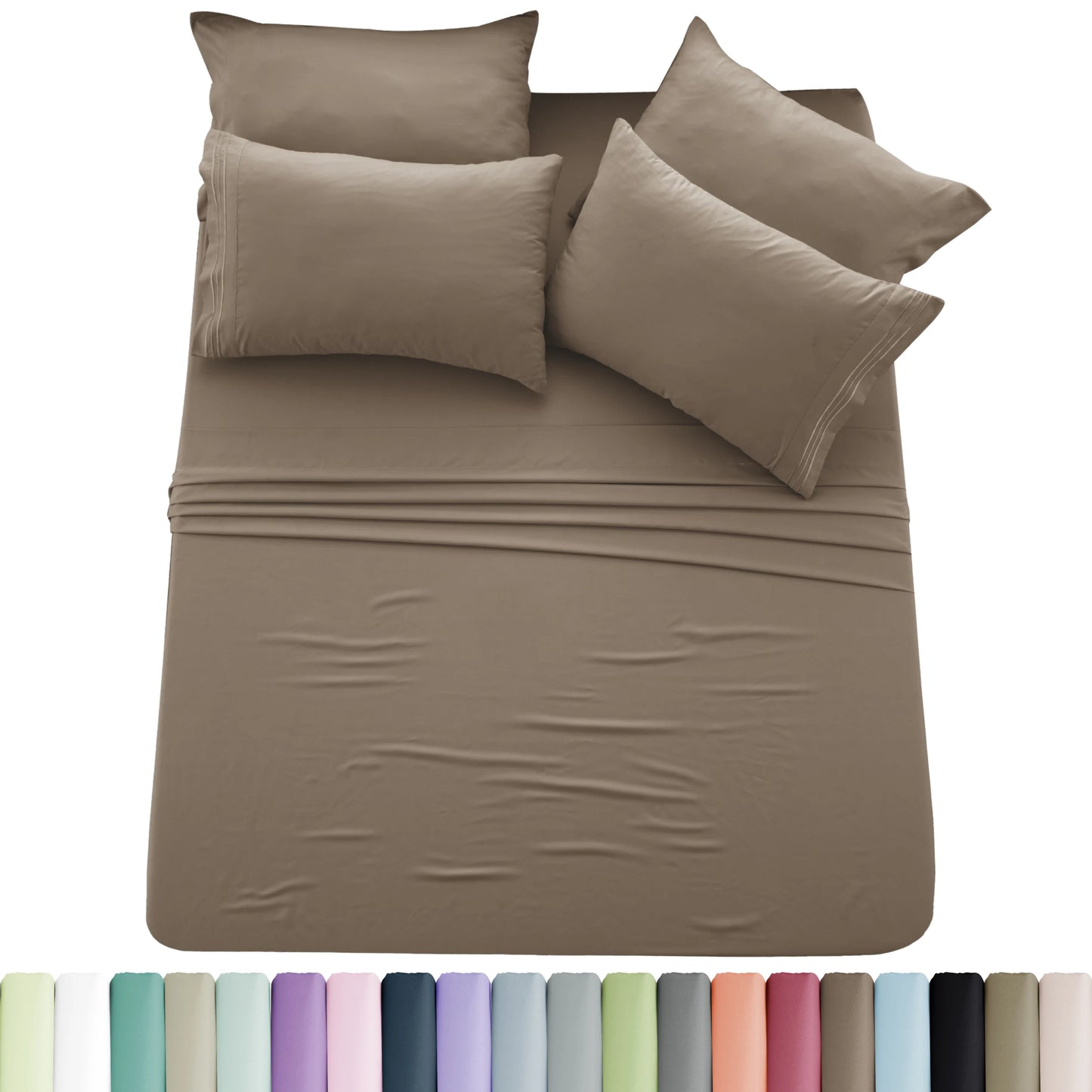 6pc Solid Sheet Set, Embroidered & Plain Pillowcases