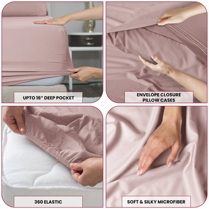 6pc Solid Sheet Set, Embroidered & Plain Pillowcases