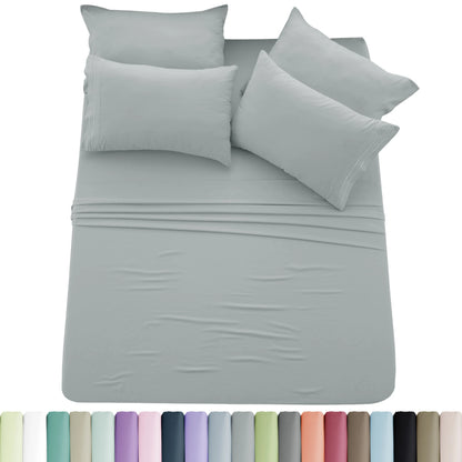 6pc Solid Sheet Set, Embroidered & Plain Pillowcases