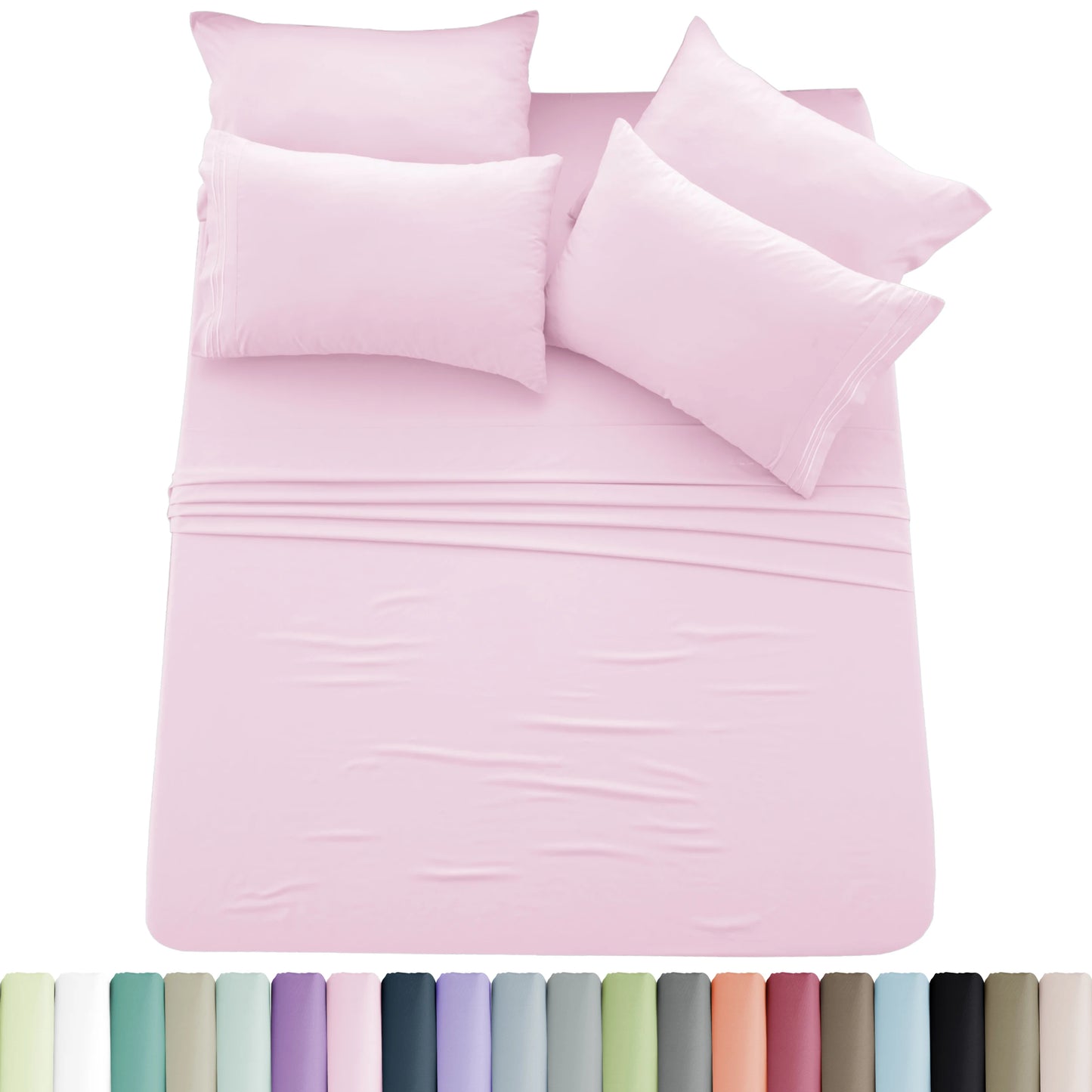 6pc Solid Sheet Set, Embroidered & Plain Pillowcases