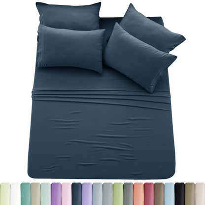 6pc Solid Sheet Set, Embroidered & Plain Pillowcases