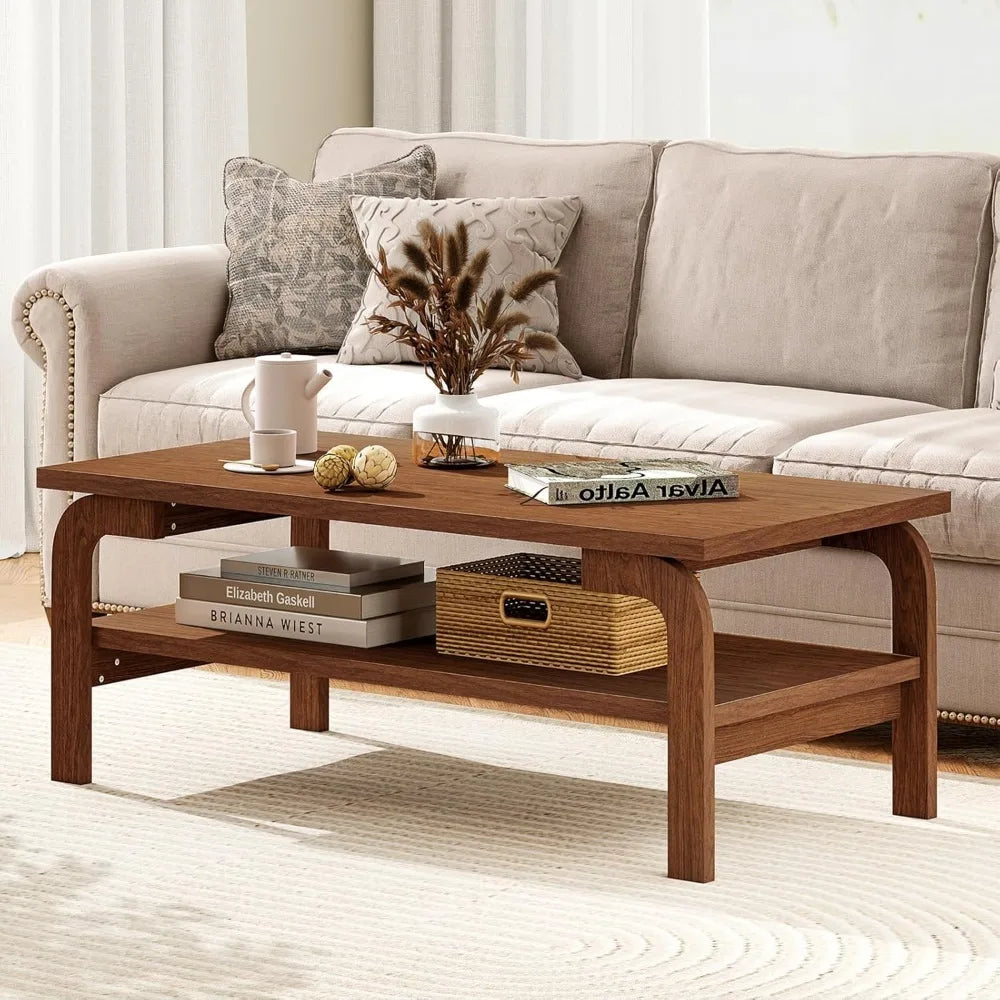 Mid Century Modern Coffee Table, 47" 2-Tier Center Table