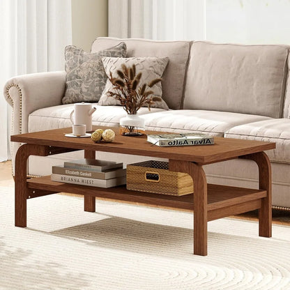 Mid Century Modern Coffee Table, 47" 2-Tier Center Table