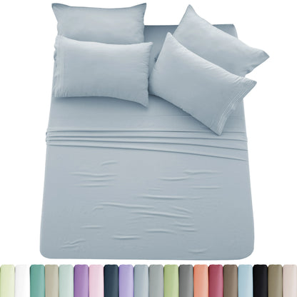 6pc Solid Sheet Set, Embroidered & Plain Pillowcases