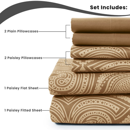 6Pc Paisley Sheet Set, Soft Microfiber