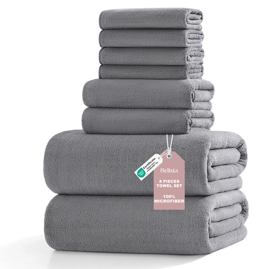 8Pcs Oversized Bath Towel Set 35"×70"  2 Bath towels+ 2 Hand Towels + 4 Washcloths Soft, Highly Absorbent & Quick-Dry