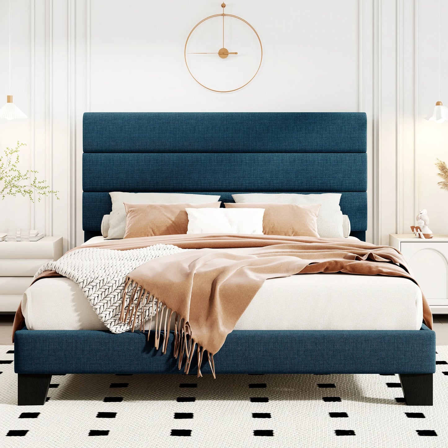 Bed Frame with Headboard, Fabric Platform Bed
