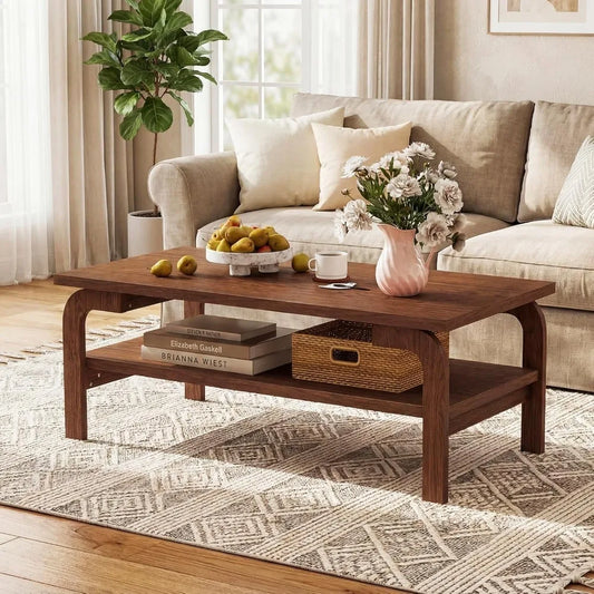 Mid Century Modern Coffee Table, 47" 2-Tier Center Table