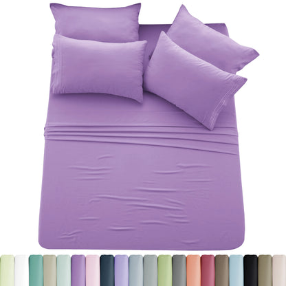 6pc Solid Sheet Set, Embroidered & Plain Pillowcases
