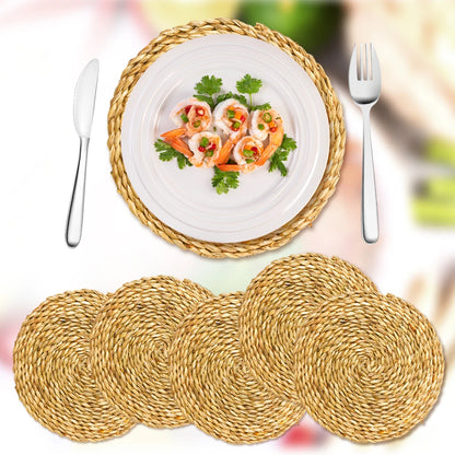 Set of 12 Natural Woven Placemats Round