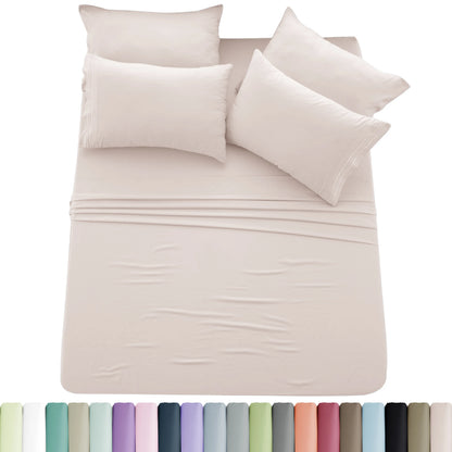 6pc Solid Sheet Set, Embroidered & Plain Pillowcases