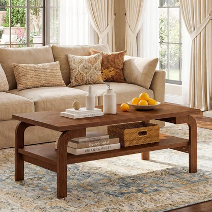 Mid Century Modern Coffee Table, 47" 2-Tier Center Table