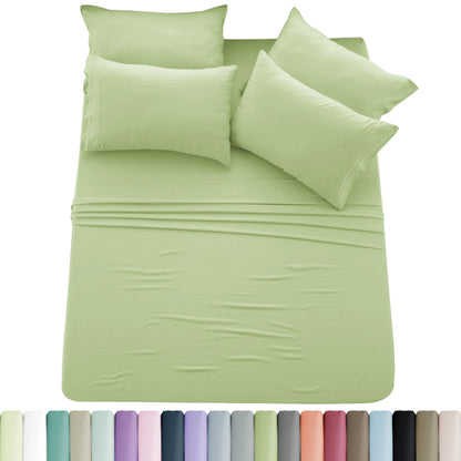 6pc Solid Sheet Set, Embroidered & Plain Pillowcases