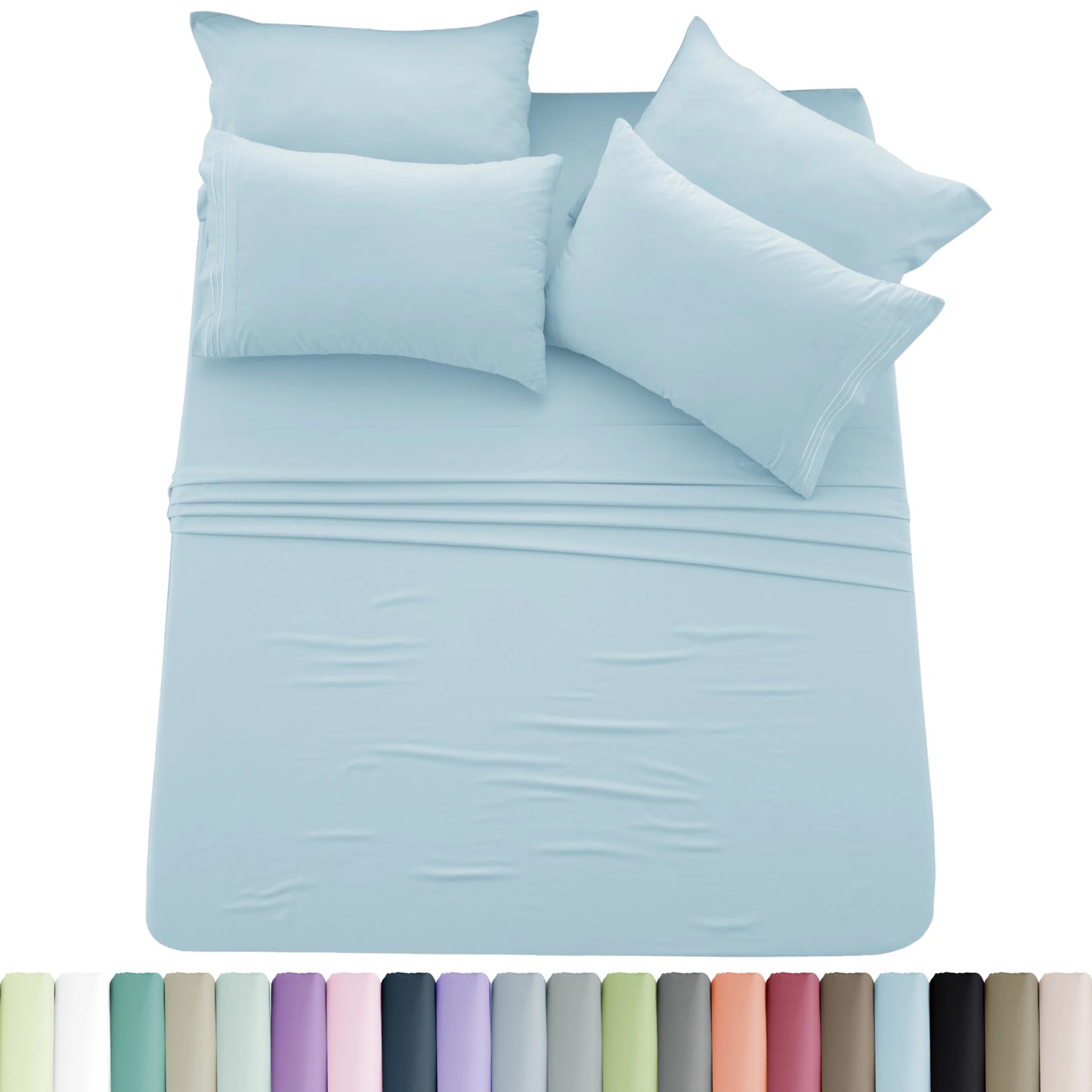 6pc Solid Sheet Set, Embroidered & Plain Pillowcases