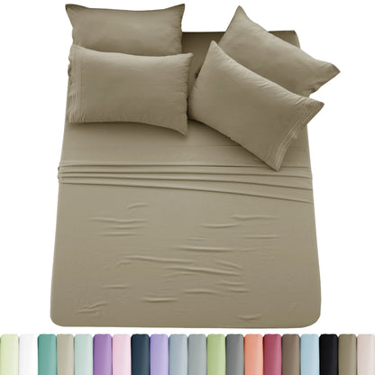 6pc Solid Sheet Set, Embroidered & Plain Pillowcases