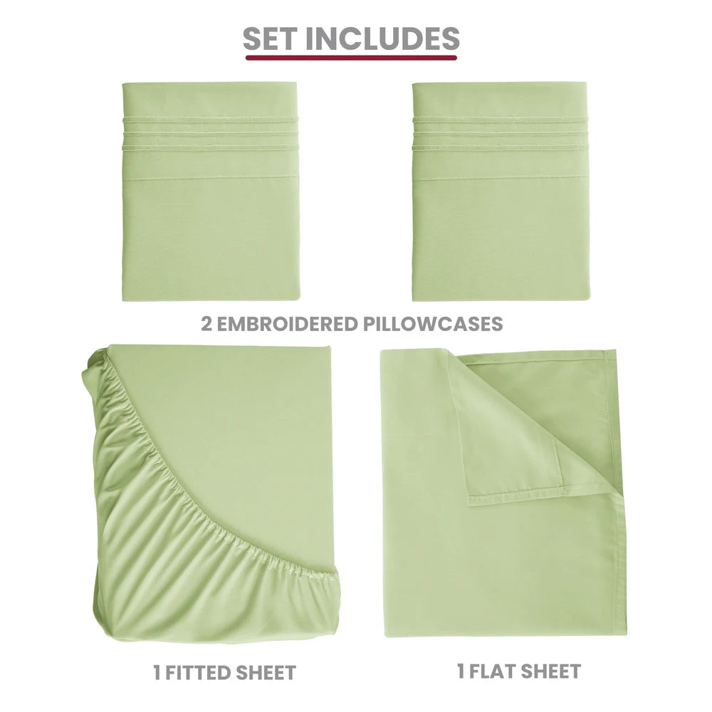 Bed Sheet Set - 4 PC - Embroidered Pillowcases
