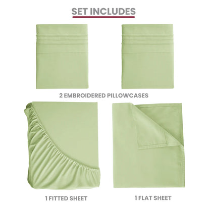 Bed Sheet Set - 4 PC - Embroidered Pillowcases