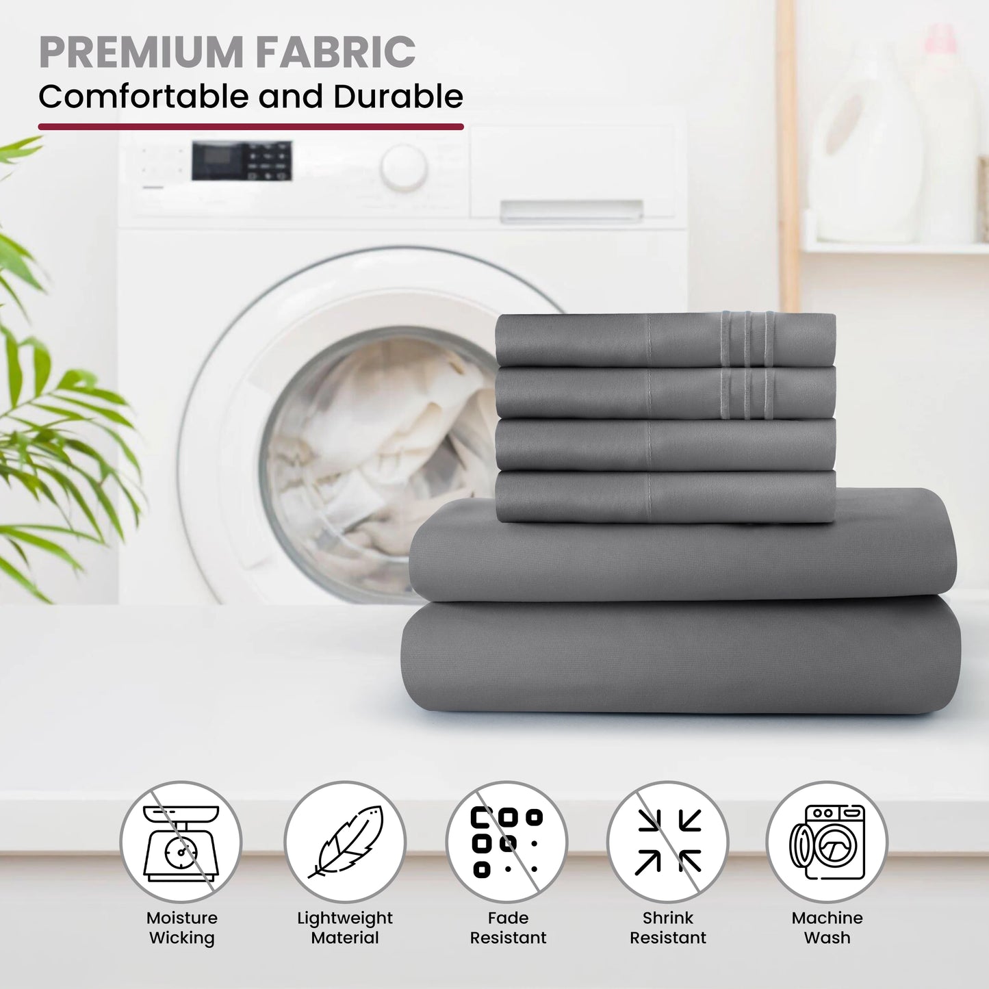 6pc Solid Sheet Set, Embroidered & Plain Pillowcases