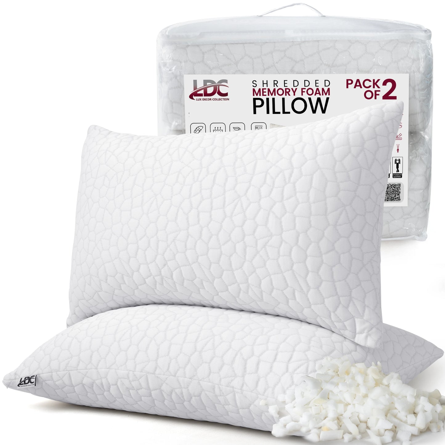 Shredded Memory Foam Pillows 2 Pack