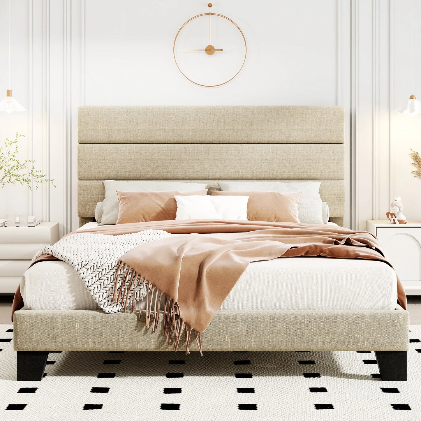 Bed Frame with Headboard, Fabric Platform Bed