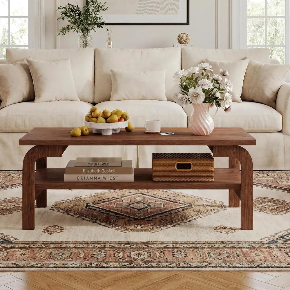 Mid Century Modern Coffee Table, 47" 2-Tier Center Table
