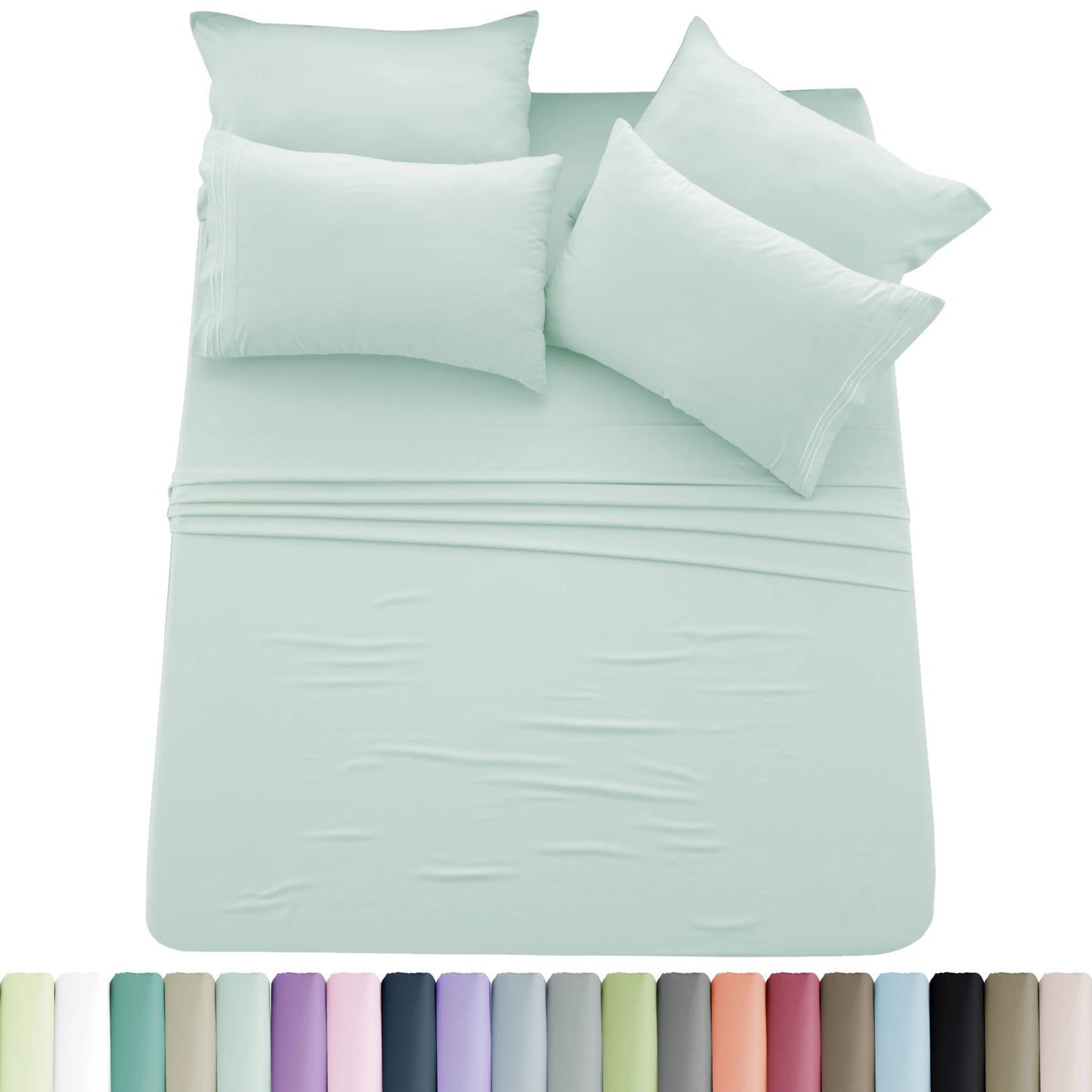 6pc Solid Sheet Set, Embroidered & Plain Pillowcases