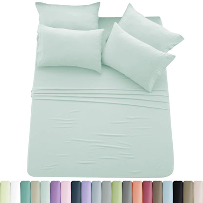 6pc Solid Sheet Set, Embroidered & Plain Pillowcases